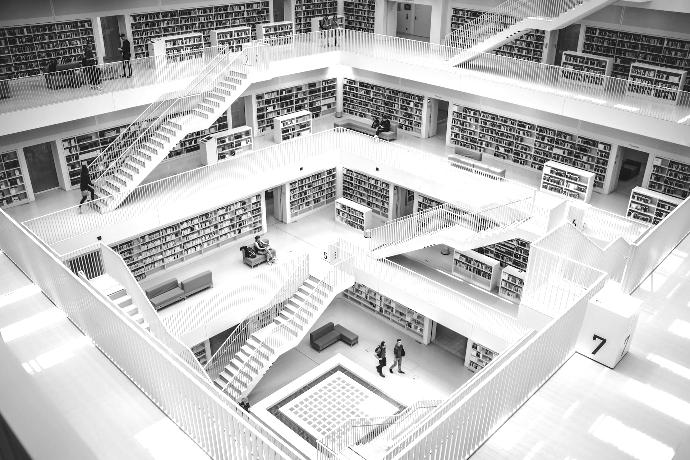 people walking inside library